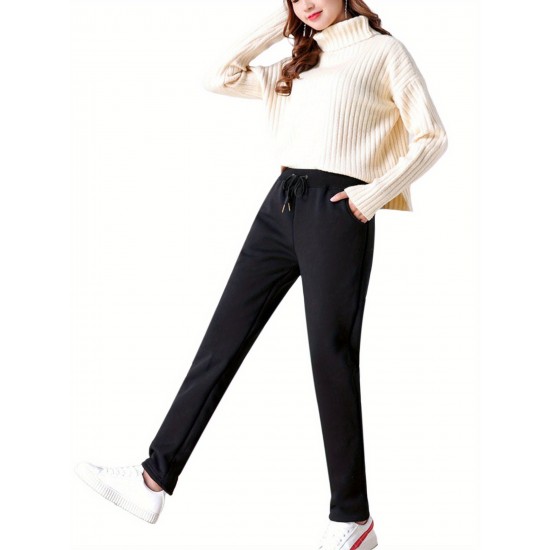 1pc Women'S Sherpa Lined Sweatpants - Cotton Casual Fleece Pants, Solid Color, Straight Leg, Woven, Adult Fall/Winter Jogger Style 1pc Women'S Sherpa Lined Sweatpants - Cotton Casual Fleece Pants, Solid Color, Straight Leg, Woven, Adult Fall/Winter Jogger Style