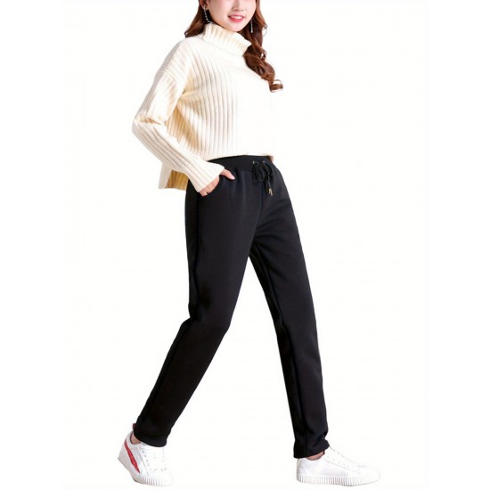 1pc Women'S Sherpa Lined Sweatpants - Cotton Casual Fleece Pants, Solid Color, Straight Leg, Woven, Adult Fall/Winter Jogger Style 1pc Women'S Sherpa Lined Sweatpants - Cotton Casual Fleece Pants, Solid Color, Straight Leg, Woven, Adult Fall/Winter Jogger Style
