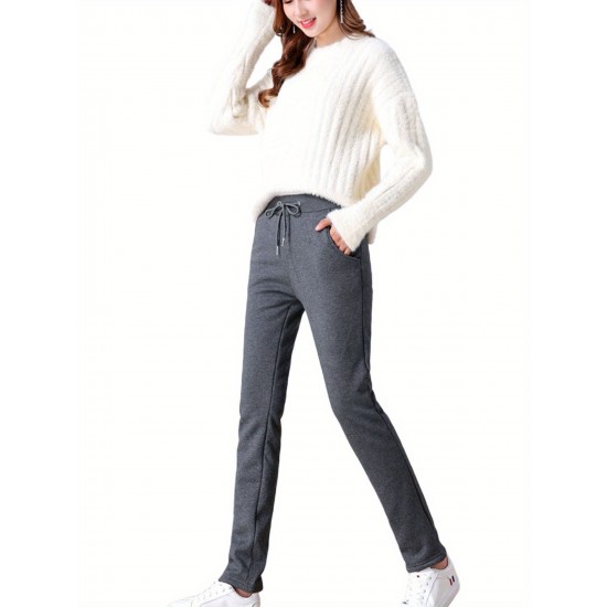1pc Women'S Sherpa Lined Sweatpants - Cotton Casual Fleece Pants, Solid Color, Straight Leg, Woven, Adult Fall/Winter Jogger Style 1pc Women'S Sherpa Lined Sweatpants - Cotton Casual Fleece Pants, Solid Color, Straight Leg, Woven, Adult Fall/Winter Jogger Style