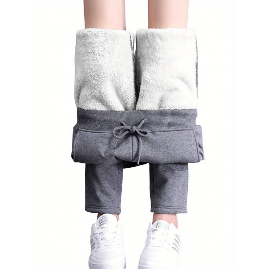 1pc Women'S Sherpa Lined Sweatpants - Cotton Casual Fleece Pants, Solid Color, Straight Leg, Woven, Adult Fall/Winter Jogger Style 1pc Women'S Sherpa Lined Sweatpants - Cotton Casual Fleece Pants, Solid Color, Straight Leg, Woven, Adult Fall/Winter Jogger Style