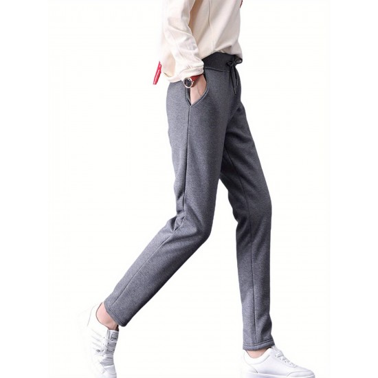 1pc Women'S Sherpa Lined Sweatpants - Cotton Casual Fleece Pants, Solid Color, Straight Leg, Woven, Adult Fall/Winter Jogger Style 1pc Women'S Sherpa Lined Sweatpants - Cotton Casual Fleece Pants, Solid Color, Straight Leg, Woven, Adult Fall/Winter Jogger Style