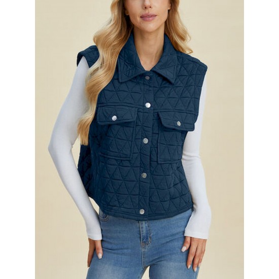 Women's Casual Quilted Vest - Sleeveless, Snap-Button, Relaxed Fit with Collar & Pockets, Navy Black - Perfect for Spring/Fall/Winter Outdoor Activities Women's Casual Quilted Vest - Sleeveless, Snap-Button, Relaxed Fit with Collar & Pockets, Navy Black - Perfect for Spring/Fall/Winter Outdoor Activities