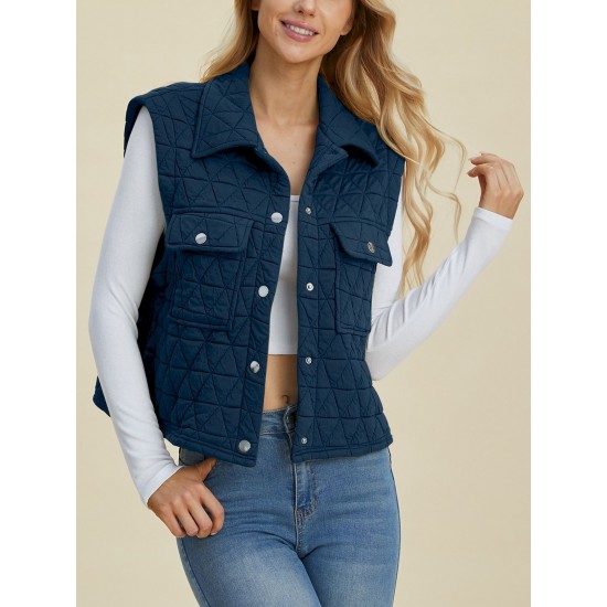Women's Casual Quilted Vest - Sleeveless, Snap-Button, Relaxed Fit with Collar & Pockets, Navy Black - Perfect for Spring/Fall/Winter Outdoor Activities Women's Casual Quilted Vest - Sleeveless, Snap-Button, Relaxed Fit with Collar & Pockets, Navy Black - Perfect for Spring/Fall/Winter Outdoor Activities