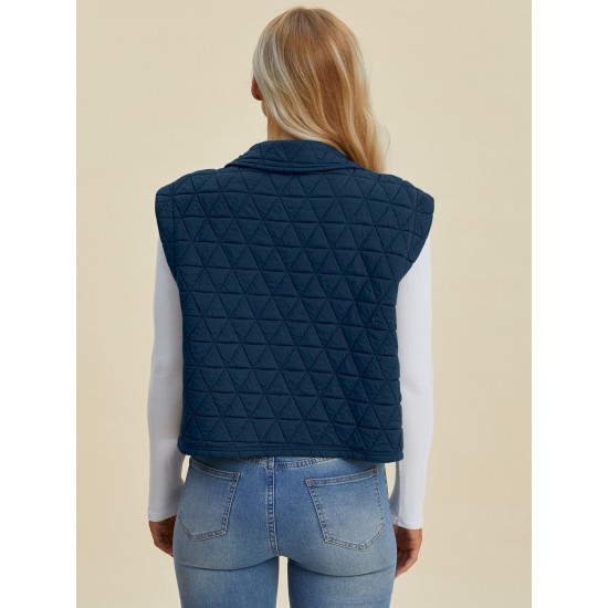 Women's Casual Quilted Vest - Sleeveless, Snap-Button, Relaxed Fit with Collar & Pockets, Navy Black - Perfect for Spring/Fall/Winter Outdoor Activities Women's Casual Quilted Vest - Sleeveless, Snap-Button, Relaxed Fit with Collar & Pockets, Navy Black - Perfect for Spring/Fall/Winter Outdoor Activities