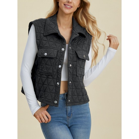 Women's Casual Quilted Vest - Sleeveless, Snap-Button, Relaxed Fit with Collar & Pockets, Navy Black - Perfect for Spring/Fall/Winter Outdoor Activities Women's Casual Quilted Vest - Sleeveless, Snap-Button, Relaxed Fit with Collar & Pockets, Navy Black - Perfect for Spring/Fall/Winter Outdoor Activities