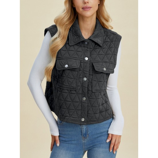 Women's Casual Quilted Vest - Sleeveless, Snap-Button, Relaxed Fit with Collar & Pockets, Navy Black - Perfect for Spring/Fall/Winter Outdoor Activities Women's Casual Quilted Vest - Sleeveless, Snap-Button, Relaxed Fit with Collar & Pockets, Navy Black - Perfect for Spring/Fall/Winter Outdoor Activities
