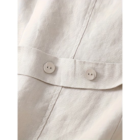 1pc Women'S Plus Size Casual Linen V-Neck Sleeveless Vest - Solid Color Knit Fabric Button-Down Leisure Tank Top 1pc Women'S Plus Size Casual Linen V-Neck Sleeveless Vest - Solid Color Knit Fabric Button-Down Leisure Tank Top