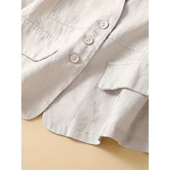 1pc Women'S Plus Size Casual Linen V-Neck Sleeveless Vest - Solid Color Knit Fabric Button-Down Leisure Tank Top 1pc Women'S Plus Size Casual Linen V-Neck Sleeveless Vest - Solid Color Knit Fabric Button-Down Leisure Tank Top