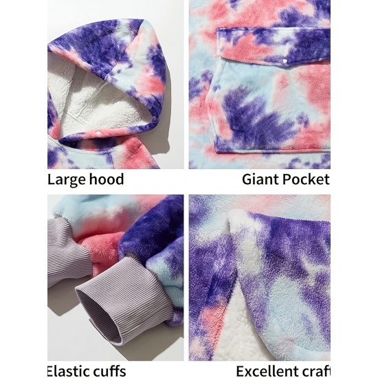 Cozy Oversized Sherpa Fleece Hoodie Blanket - Tie-Dye Wearable Blanket with Giant Pocket, Soft & Warm Shawl Wrap for Women and Men, Perfect Birthday Gift, Non-Stretch Knit Fabric, Hand Washable Cozy Oversized Sherpa Fleece Hoodie Blanket - Tie-Dye Wearable Blanket with Giant Pocket, Soft & Warm Shawl Wrap for Women and Men, Perfect Birthday Gift, Non-Stretch Knit Fabric, Hand Washable