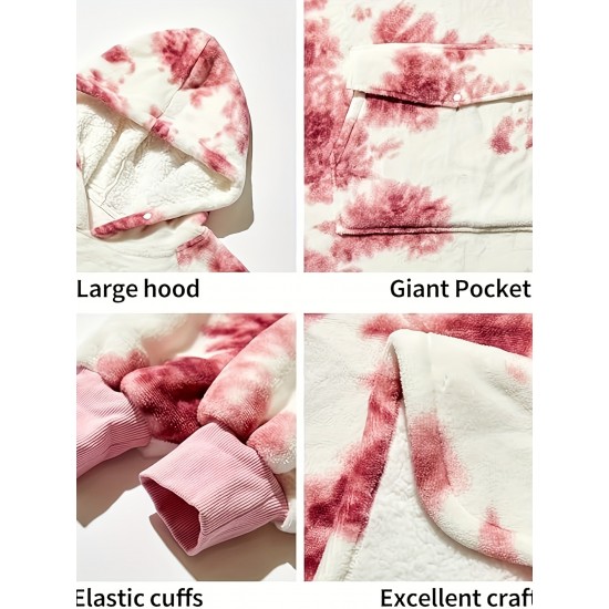 Cozy Oversized Sherpa Fleece Hoodie Blanket - Tie-Dye Wearable Blanket with Giant Pocket, Soft & Warm Shawl Wrap for Women and Men, Perfect Birthday Gift, Non-Stretch Knit Fabric, Hand Washable Cozy Oversized Sherpa Fleece Hoodie Blanket - Tie-Dye Wearable Blanket with Giant Pocket, Soft & Warm Shawl Wrap for Women and Men, Perfect Birthday Gift, Non-Stretch Knit Fabric, Hand Washable