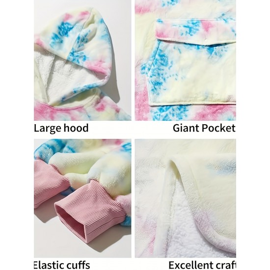 Cozy Oversized Sherpa Fleece Hoodie Blanket - Tie-Dye Wearable Blanket with Giant Pocket, Soft & Warm Shawl Wrap for Women and Men, Perfect Birthday Gift, Non-Stretch Knit Fabric, Hand Washable Cozy Oversized Sherpa Fleece Hoodie Blanket - Tie-Dye Wearable Blanket with Giant Pocket, Soft & Warm Shawl Wrap for Women and Men, Perfect Birthday Gift, Non-Stretch Knit Fabric, Hand Washable