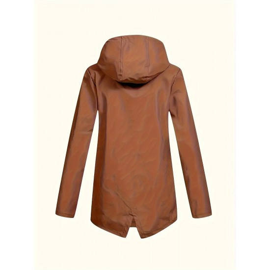 Plus Size Plush Lined Hooded Coat, Casual Long Sleeve Zipper Warm Coat For Winter, Women's Plus Size Clothing Plus Size Plush Lined Hooded Coat, Casual Long Sleeve Zipper Warm Coat For Winter, Women's Plus Size Clothing