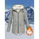 Plus Size Plush Lined Hooded Coat, Casual Long Sleeve Zipper Warm Coat For Winter, Women's Plus Size Clothing Plus Size Plush Lined Hooded Coat, Casual Long Sleeve Zipper Warm Coat For Winter, Women's Plus Size Clothing