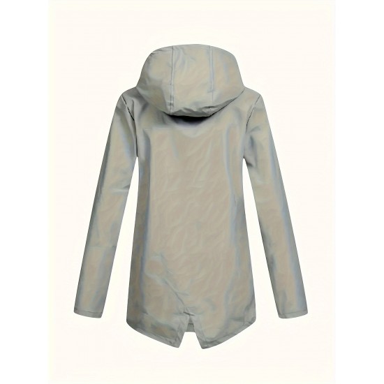 Plus Size Plush Lined Hooded Coat, Casual Long Sleeve Zipper Warm Coat For Winter, Women's Plus Size Clothing Plus Size Plush Lined Hooded Coat, Casual Long Sleeve Zipper Warm Coat For Winter, Women's Plus Size Clothing