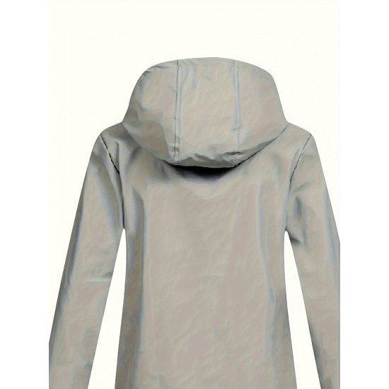 Plus Size Plush Lined Hooded Coat, Casual Long Sleeve Zipper Warm Coat For Winter, Women's Plus Size Clothing Plus Size Plush Lined Hooded Coat, Casual Long Sleeve Zipper Warm Coat For Winter, Women's Plus Size Clothing