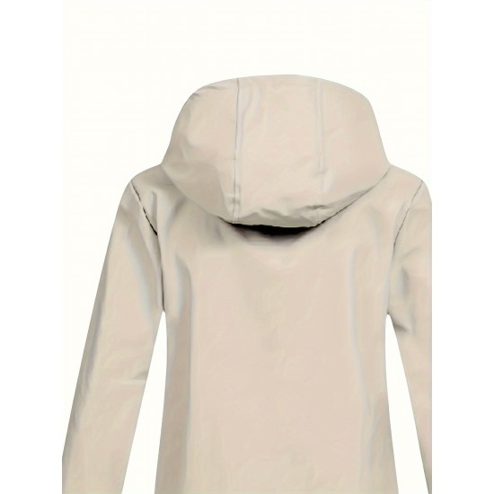 Plus Size Plush Lined Hooded Coat, Casual Long Sleeve Zipper Warm Coat For Winter, Women's Plus Size Clothing Plus Size Plush Lined Hooded Coat, Casual Long Sleeve Zipper Warm Coat For Winter, Women's Plus Size Clothing