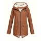 Plus Size Plush Lined Hooded Coat, Casual Long Sleeve Zipper Warm Coat For Winter, Women's Plus Size Clothing Plus Size Plush Lined Hooded Coat, Casual Long Sleeve Zipper Warm Coat For Winter, Women's Plus Size Clothing