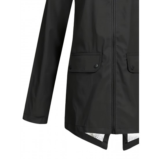 Plus Size Plush Lined Hooded Coat, Casual Long Sleeve Zipper Warm Coat For Winter, Women's Plus Size Clothing Plus Size Plush Lined Hooded Coat, Casual Long Sleeve Zipper Warm Coat For Winter, Women's Plus Size Clothing