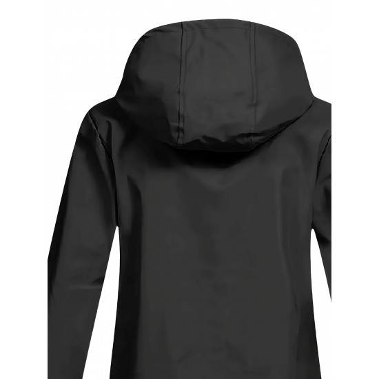 Plus Size Plush Lined Hooded Coat, Casual Long Sleeve Zipper Warm Coat For Winter, Women's Plus Size Clothing Plus Size Plush Lined Hooded Coat, Casual Long Sleeve Zipper Warm Coat For Winter, Women's Plus Size Clothing