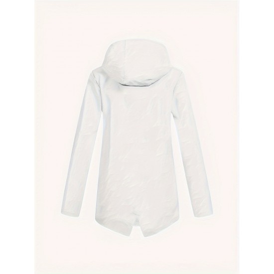 Plus Size Plush Lined Hooded Coat, Casual Long Sleeve Zipper Warm Coat For Winter, Women's Plus Size Clothing Plus Size Plush Lined Hooded Coat, Casual Long Sleeve Zipper Warm Coat For Winter, Women's Plus Size Clothing