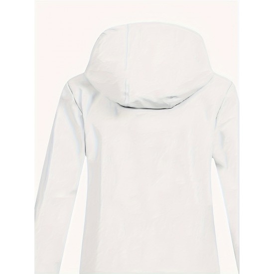 Plus Size Plush Lined Hooded Coat, Casual Long Sleeve Zipper Warm Coat For Winter, Women's Plus Size Clothing Plus Size Plush Lined Hooded Coat, Casual Long Sleeve Zipper Warm Coat For Winter, Women's Plus Size Clothing