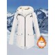 Plus Size Plush Lined Hooded Coat, Casual Long Sleeve Zipper Warm Coat For Winter, Women's Plus Size Clothing Plus Size Plush Lined Hooded Coat, Casual Long Sleeve Zipper Warm Coat For Winter, Women's Plus Size Clothing