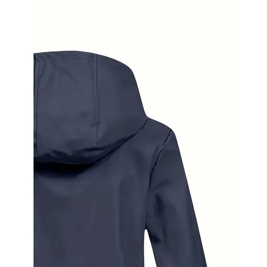 Plus Size Plush Lined Hooded Coat, Casual Long Sleeve Zipper Warm Coat For Winter, Women's Plus Size Clothing Plus Size Plush Lined Hooded Coat, Casual Long Sleeve Zipper Warm Coat For Winter, Women's Plus Size Clothing
