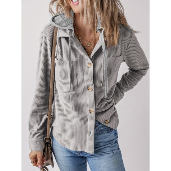 Women'S Plus Size Hooded Color Block Corduroy Jacket Women'S Plus Size Hooded Color Block Corduroy Jacket