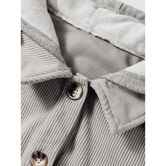 Women'S Plus Size Hooded Color Block Corduroy Jacket Women'S Plus Size Hooded Color Block Corduroy Jacket