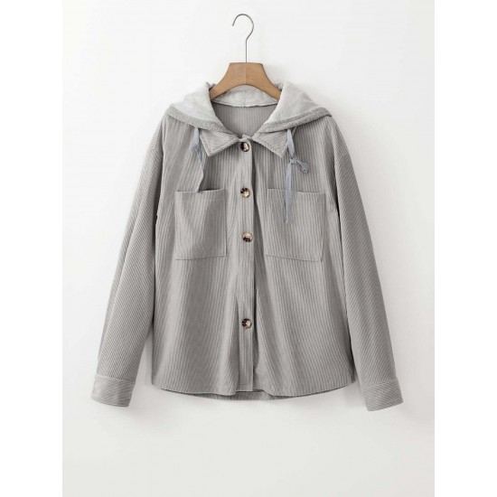Women'S Plus Size Hooded Color Block Corduroy Jacket Women'S Plus Size Hooded Color Block Corduroy Jacket