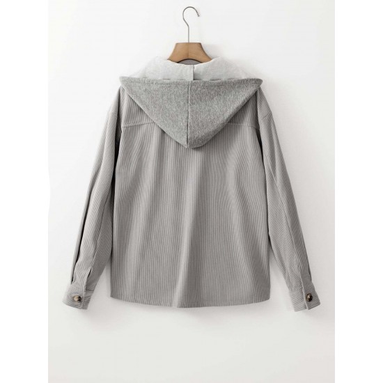 Women'S Plus Size Hooded Color Block Corduroy Jacket Women'S Plus Size Hooded Color Block Corduroy Jacket