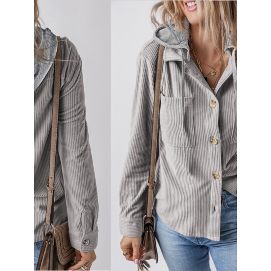 Women'S Plus Size Hooded Color Block Corduroy Jacket Women'S Plus Size Hooded Color Block Corduroy Jacket