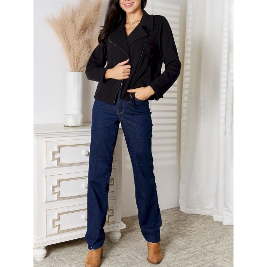 1pc Women'S Casual Cotton Jacket - Solid Color, Slight Stretch, Asymmetrical Zip-Up with Pockets, Soft Fabric, Long Sleeves, Relaxed Fit, Shawl Collar, Hip-Length - Ideal for Spring/Fall/Winter Everyday Wear 1pc Women'S Casual Cotton Jacket - Solid Color, Slight Stretch, Asymmetrical Zip-Up with Pockets, Soft Fabric, Long Sleeves, Relaxed Fit, Shawl Collar, Hip-Length - Ideal for Spring/Fall/Winter Everyday Wear
