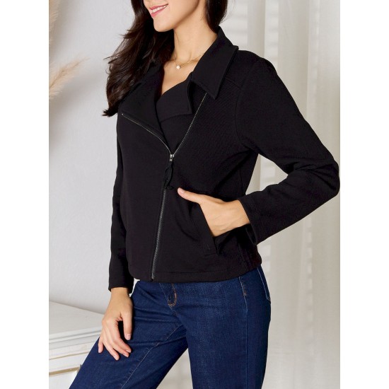 1pc Women'S Casual Cotton Jacket - Solid Color, Slight Stretch, Asymmetrical Zip-Up with Pockets, Soft Fabric, Long Sleeves, Relaxed Fit, Shawl Collar, Hip-Length - Ideal for Spring/Fall/Winter Everyday Wear 1pc Women'S Casual Cotton Jacket - Solid Color, Slight Stretch, Asymmetrical Zip-Up with Pockets, Soft Fabric, Long Sleeves, Relaxed Fit, Shawl Collar, Hip-Length - Ideal for Spring/Fall/Winter Everyday Wear