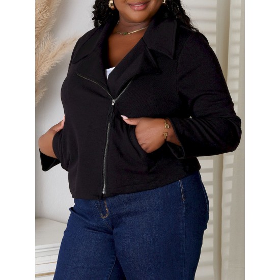 1pc Women'S Casual Cotton Jacket - Solid Color, Slight Stretch, Asymmetrical Zip-Up with Pockets, Soft Fabric, Long Sleeves, Relaxed Fit, Shawl Collar, Hip-Length - Ideal for Spring/Fall/Winter Everyday Wear 1pc Women'S Casual Cotton Jacket - Solid Color, Slight Stretch, Asymmetrical Zip-Up with Pockets, Soft Fabric, Long Sleeves, Relaxed Fit, Shawl Collar, Hip-Length - Ideal for Spring/Fall/Winter Everyday Wear