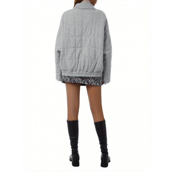 Chic Plus Size Quilted Jacket for Women - Casual Long Sleeve, Full Zip Padded Coat with Stand Collar, Machine Washable - Perfect for Fall/Winter Chic Plus Size Quilted Jacket for Women - Casual Long Sleeve, Full Zip Padded Coat with Stand Collar, Machine Washable - Perfect for Fall/Winter