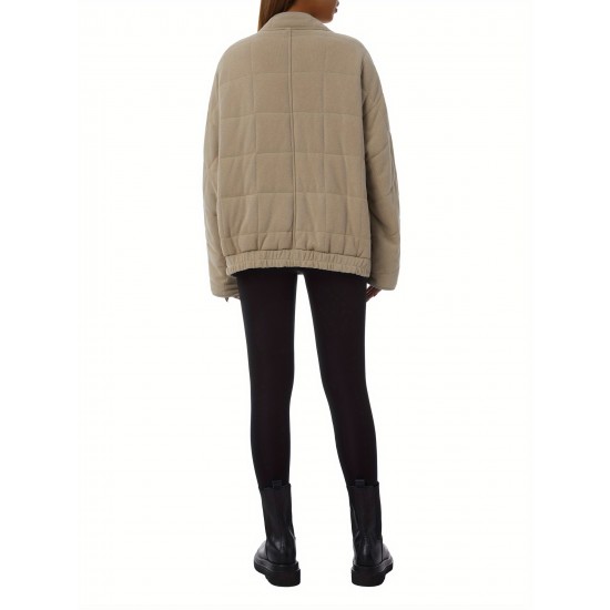Chic Plus Size Quilted Jacket for Women - Casual Long Sleeve, Full Zip Padded Coat with Stand Collar, Machine Washable - Perfect for Fall/Winter Chic Plus Size Quilted Jacket for Women - Casual Long Sleeve, Full Zip Padded Coat with Stand Collar, Machine Washable - Perfect for Fall/Winter