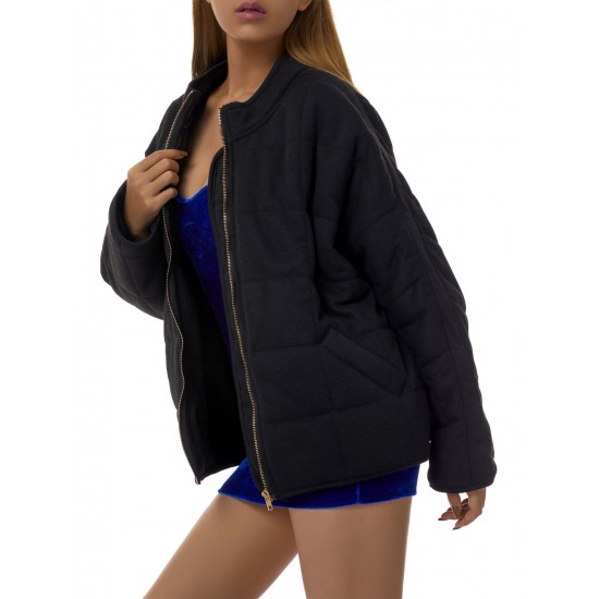 Chic Plus Size Quilted Jacket for Women - Casual Long Sleeve, Full Zip Padded Coat with Stand Collar, Machine Washable - Perfect for Fall/Winter Chic Plus Size Quilted Jacket for Women - Casual Long Sleeve, Full Zip Padded Coat with Stand Collar, Machine Washable - Perfect for Fall/Winter