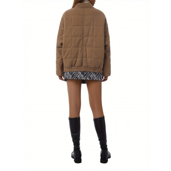 Chic Plus Size Quilted Jacket for Women - Casual Long Sleeve, Full Zip Padded Coat with Stand Collar, Machine Washable - Perfect for Fall/Winter Chic Plus Size Quilted Jacket for Women - Casual Long Sleeve, Full Zip Padded Coat with Stand Collar, Machine Washable - Perfect for Fall/Winter