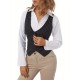 Chic Black Striped V-Neck Sleeveless Waistcoat for Women - Casual & Dressy, Slim Fit Crop Top with Button Detail Chic Black Striped V-Neck Sleeveless Waistcoat for Women - Casual & Dressy, Slim Fit Crop Top with Button Detail