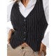 Chic Black Striped V-Neck Sleeveless Waistcoat for Women - Casual & Dressy, Slim Fit Crop Top with Button Detail Chic Black Striped V-Neck Sleeveless Waistcoat for Women - Casual & Dressy, Slim Fit Crop Top with Button Detail