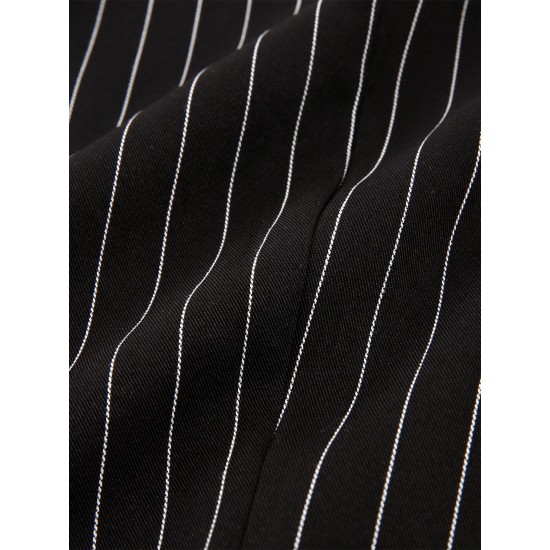 Chic Black Striped V-Neck Sleeveless Waistcoat for Women - Casual & Dressy, Slim Fit Crop Top with Button Detail Chic Black Striped V-Neck Sleeveless Waistcoat for Women - Casual & Dressy, Slim Fit Crop Top with Button Detail