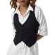 Chic Black Striped V-Neck Sleeveless Waistcoat for Women - Casual & Dressy, Slim Fit Crop Top with Button Detail Chic Black Striped V-Neck Sleeveless Waistcoat for Women - Casual & Dressy, Slim Fit Crop Top with Button Detail
