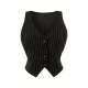 Chic Black Striped V-Neck Sleeveless Waistcoat for Women - Casual & Dressy, Slim Fit Crop Top with Button Detail Chic Black Striped V-Neck Sleeveless Waistcoat for Women - Casual & Dressy, Slim Fit Crop Top with Button Detail
