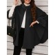 Chic Women's Cloak with Faux Fur Trim - 3/4 Sleeve, Button Closure, V-Neck Outerwear for Casual Wear Chic Women's Cloak with Faux Fur Trim - 3/4 Sleeve, Button Closure, V-Neck Outerwear for Casual Wear