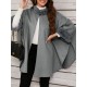 Chic Women's Cloak with Faux Fur Trim - 3/4 Sleeve, Button Closure, V-Neck Outerwear for Casual Wear Chic Women's Cloak with Faux Fur Trim - 3/4 Sleeve, Button Closure, V-Neck Outerwear for Casual Wear