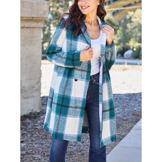 Chic Women's Plaid Long Coat - Double-Breasted, Lapel Collar with Full-Length Sleeves | Warm & Cozy for Fall/Winter | Machine Washable Chic Women's Plaid Long Coat - Double-Breasted, Lapel Collar with Full-Length Sleeves | Warm & Cozy for Fall/Winter | Machine Washable