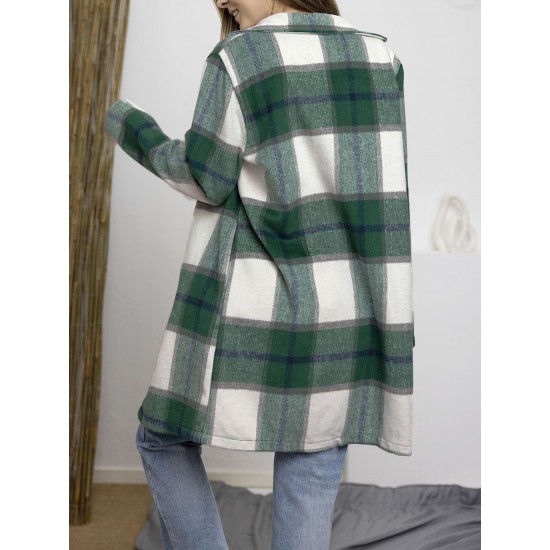 Chic Women's Plaid Long Coat - Double-Breasted, Lapel Collar with Full-Length Sleeves | Warm & Cozy for Fall/Winter | Machine Washable Chic Women's Plaid Long Coat - Double-Breasted, Lapel Collar with Full-Length Sleeves | Warm & Cozy for Fall/Winter | Machine Washable