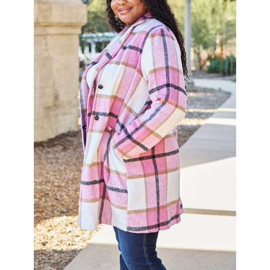 Chic Women's Plaid Long Coat - Double-Breasted, Lapel Collar with Full-Length Sleeves | Warm & Cozy for Fall/Winter | Machine Washable Chic Women's Plaid Long Coat - Double-Breasted, Lapel Collar with Full-Length Sleeves | Warm & Cozy for Fall/Winter | Machine Washable