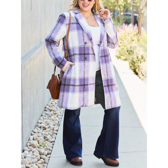 Chic Women's Plaid Long Coat - Double-Breasted, Lapel Collar with Full-Length Sleeves | Warm & Cozy for Fall/Winter | Machine Washable Chic Women's Plaid Long Coat - Double-Breasted, Lapel Collar with Full-Length Sleeves | Warm & Cozy for Fall/Winter | Machine Washable
